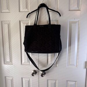 Nicole Miller Black Quilted Tote Bag with Shoulder Strap